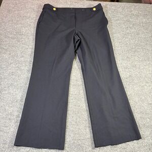 LOFT Marisa Trouser Womens 12 Navy Blue Gold Button Straight Leg Pants Raw Hem